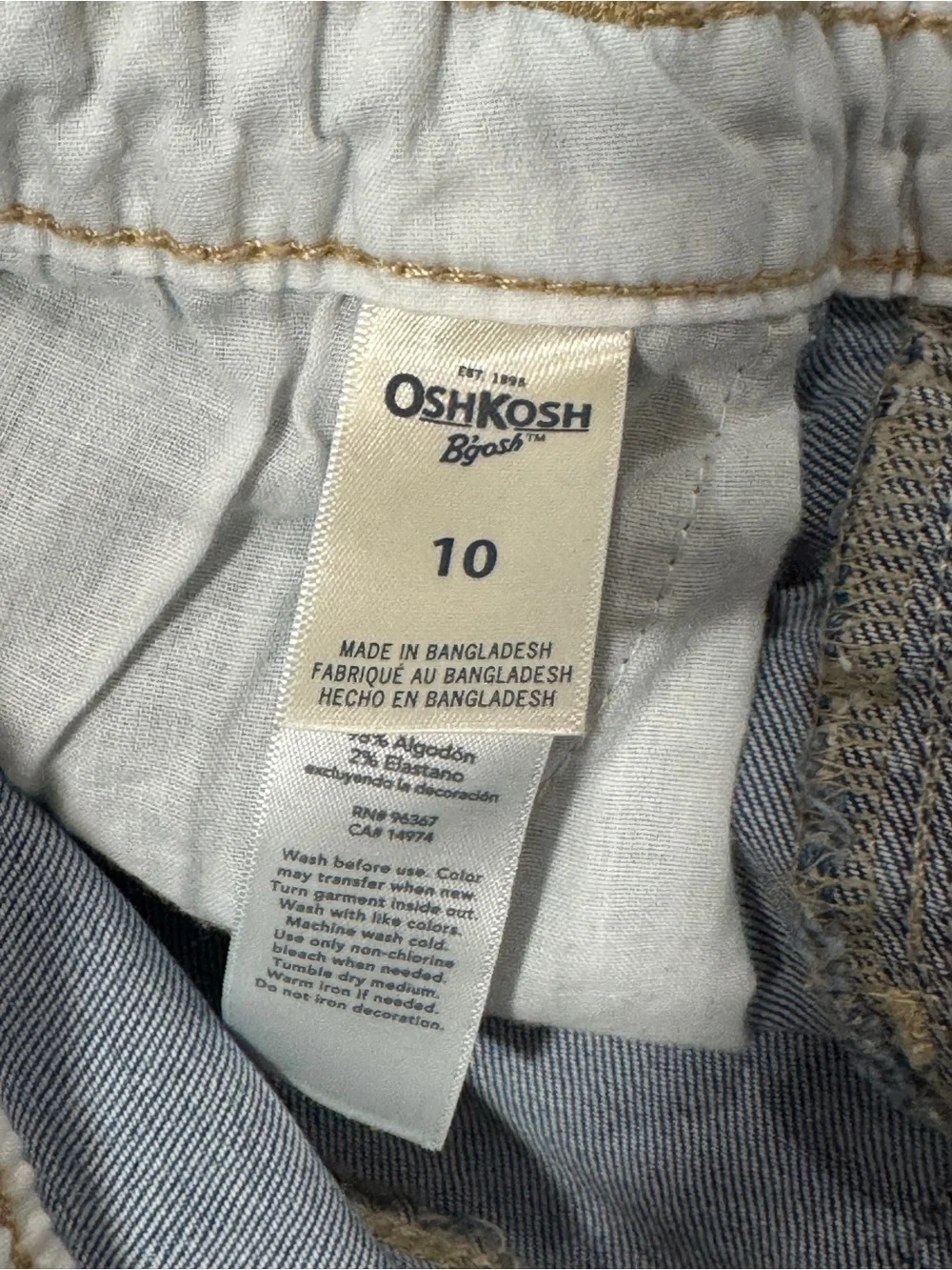 OshKosh Denim Bib Overalls Size 10 – Contrast Pocket & Durable Knees